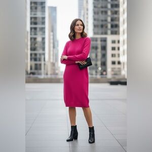37 Orchard Hot Pink Ribbed Knit Midi Sweater Dress Size L